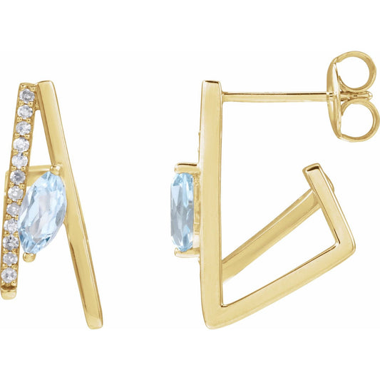 14K Yellow Gold Natural Sky Blue Topaz & 1/8 CTW Natural Diamond Earrings