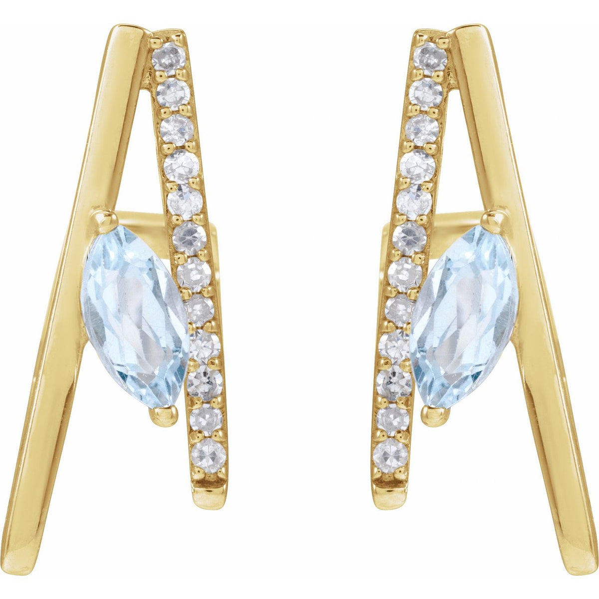 14K Yellow Gold Natural Sky Blue Topaz & 1/8 CTW Natural Diamond Earrings
