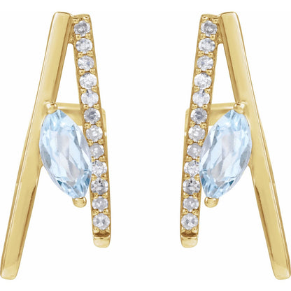 14K Yellow Gold Natural Sky Blue Topaz & 1/8 CTW Natural Diamond Earrings