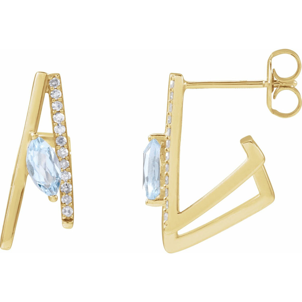 14K Yellow Gold Natural Sky Blue Topaz & 1/8 CTW Natural Diamond Earrings