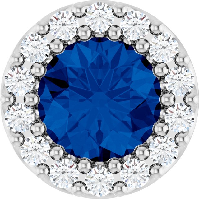 14K White Gold Lab-Grown Blue Sapphire & 1/10 CTW Natural Diamond Halo-Style Pendant