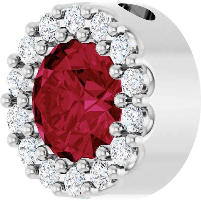Lab-Grown Ruby & 1/10 CTW Natural Diamond Halo-Style Pendant