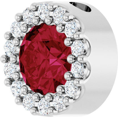 Lab-Grown Ruby & 1/10 CTW Natural Diamond Halo-Style Pendant