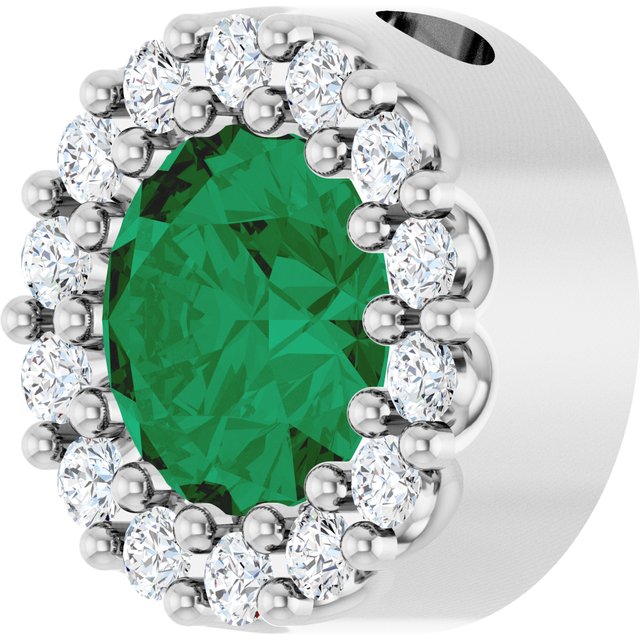 14K White Gold Natural Emerald & 1/10 CTW Natural Diamond Halo-Style Pendant