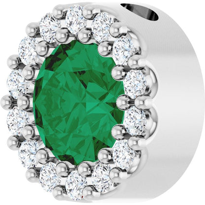 14K White Gold Natural Emerald & 1/10 CTW Natural Diamond Halo-Style Pendant