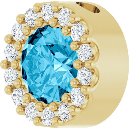 14K Yellow Gold Natural Aquamarine & 1/10 CTW Natural Diamond Halo-Style Pendant
