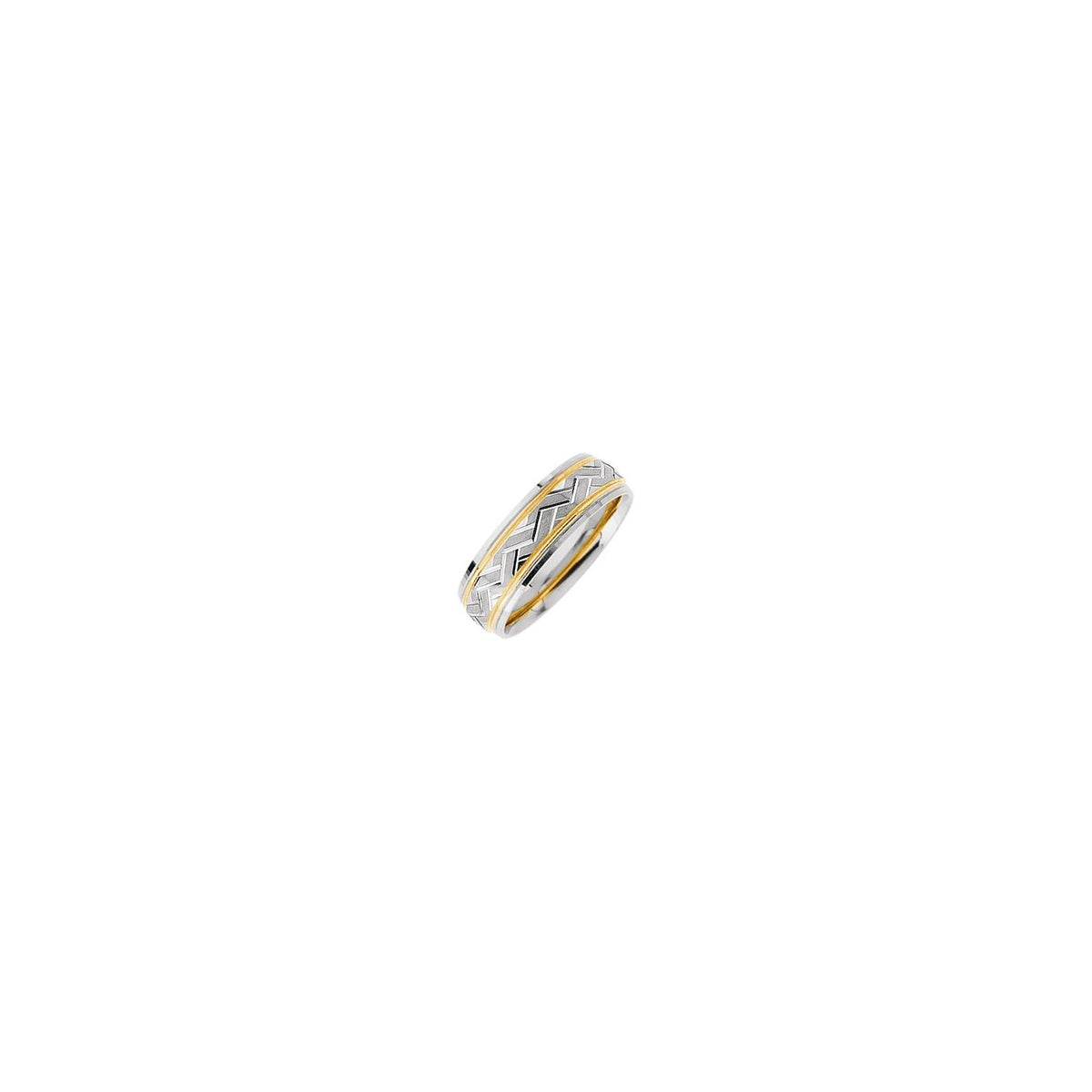 14K White/Yellow Gold Stepped-Edge Grooved Comfort-Fit Half Round Band