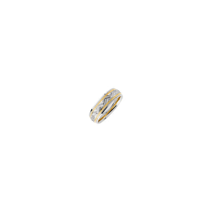 14K White/Yellow Gold Stepped-Edge Grooved Comfort-Fit Half Round Band