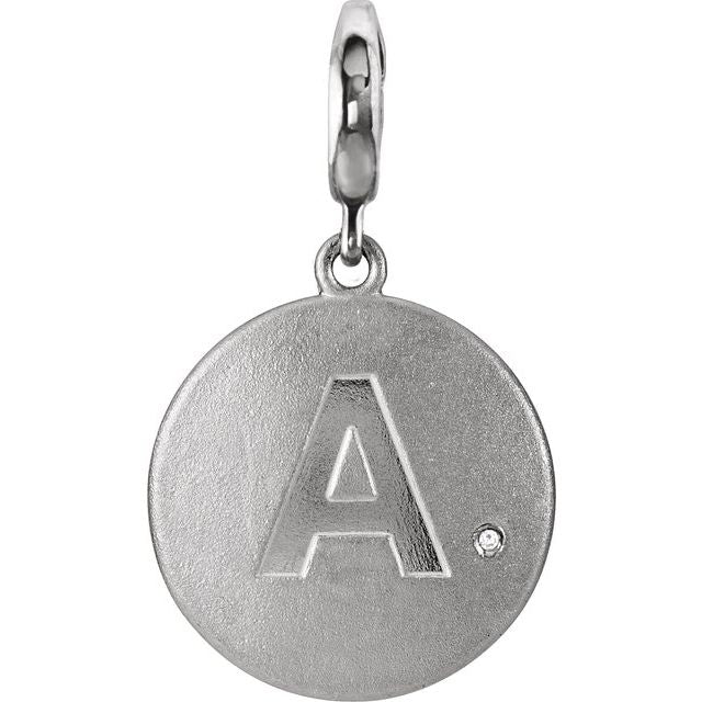 Sterling Silver .005 CT Natural Diamond Initial Charm/Pendant