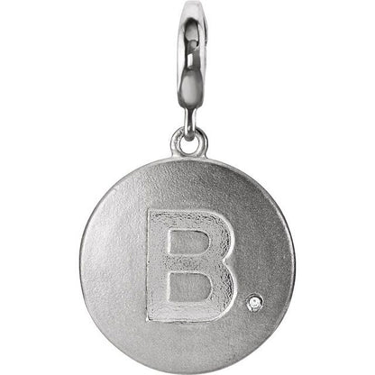 Sterling Silver .005 CT Natural Diamond Initial Charm/Pendant