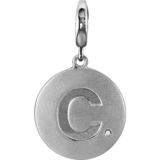 Sterling Silver .005 CT Natural Diamond Initial Charm/Pendant