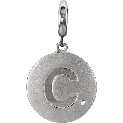 Sterling Silver .005 CT Natural Diamond Initial Charm/Pendant