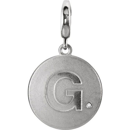 Sterling Silver .005 CT Natural Diamond Initial Charm/Pendant