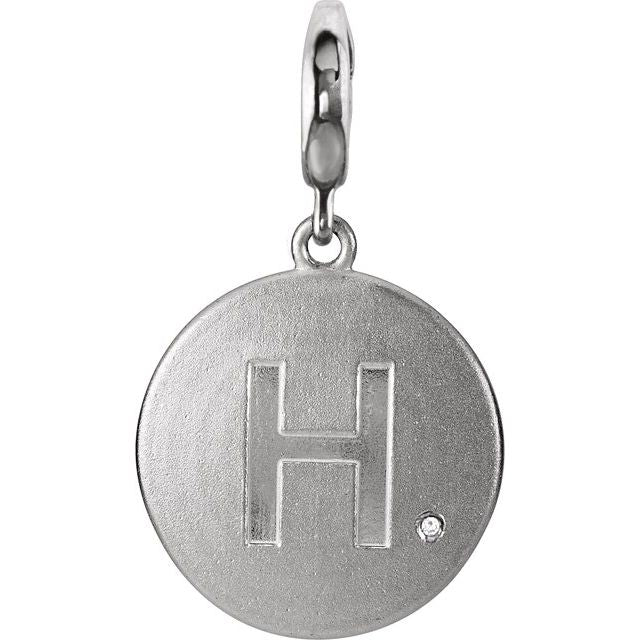 Sterling Silver .005 CT Natural Diamond Initial Charm/Pendant