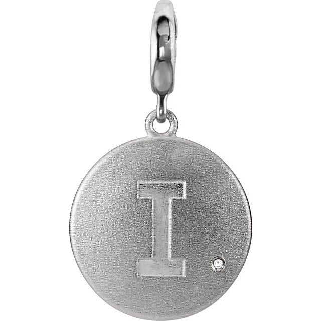Sterling Silver .005 CT Natural Diamond Initial Charm/Pendant