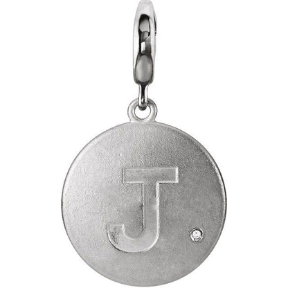 Sterling Silver .005 CT Natural Diamond Initial Charm/Pendant