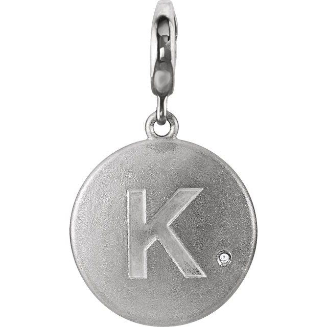 Sterling Silver .005 CT Natural Diamond Initial Charm/Pendant