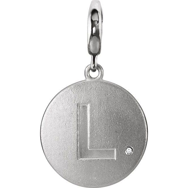 Sterling Silver .005 CT Natural Diamond Initial Charm/Pendant