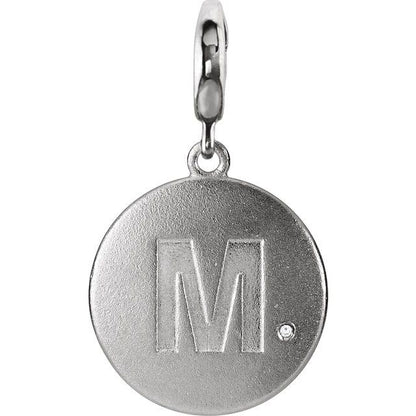 Sterling Silver .005 CT Natural Diamond Initial Charm/Pendant