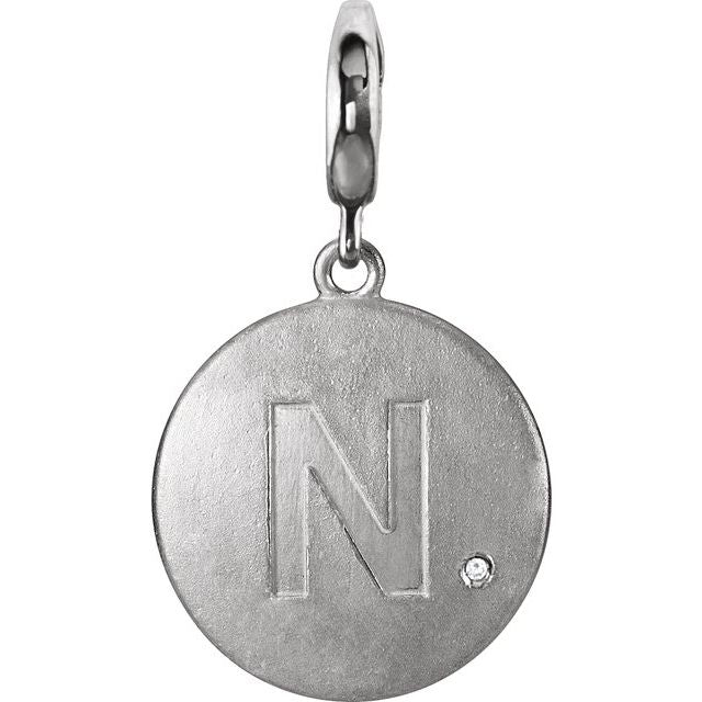Sterling Silver .005 CT Natural Diamond Initial Charm/Pendant