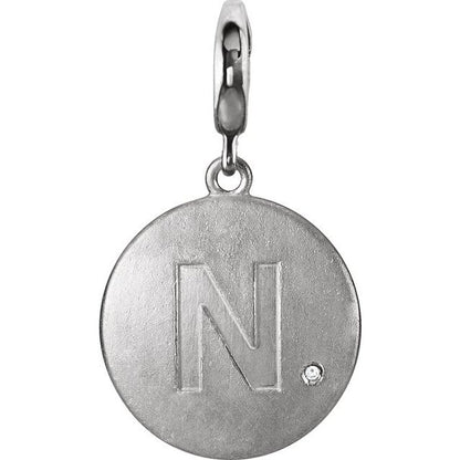 Sterling Silver .005 CT Natural Diamond Initial Charm/Pendant