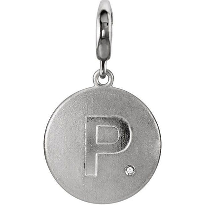 Sterling Silver .005 CT Natural Diamond Initial Charm/Pendant