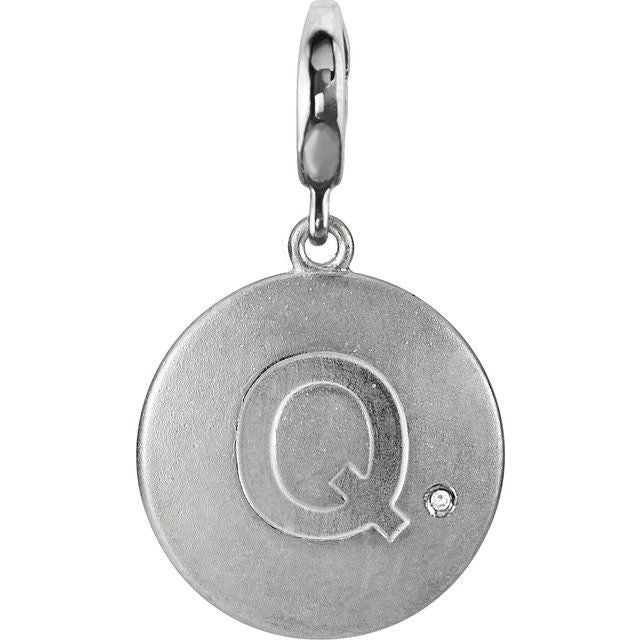 Sterling Silver .005 CT Natural Diamond Initial Charm/Pendant