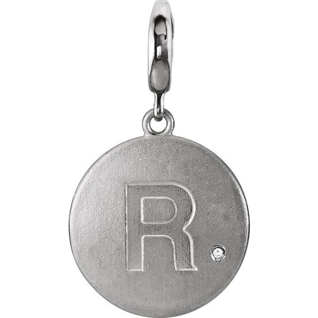 Sterling Silver .005 CT Natural Diamond Initial Charm/Pendant