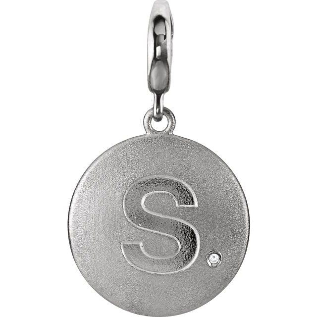 Sterling Silver .005 CT Natural Diamond Initial Charm/Pendant