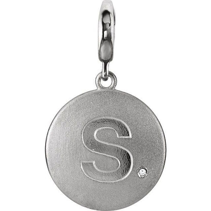 Sterling Silver .005 CT Natural Diamond Initial Charm/Pendant