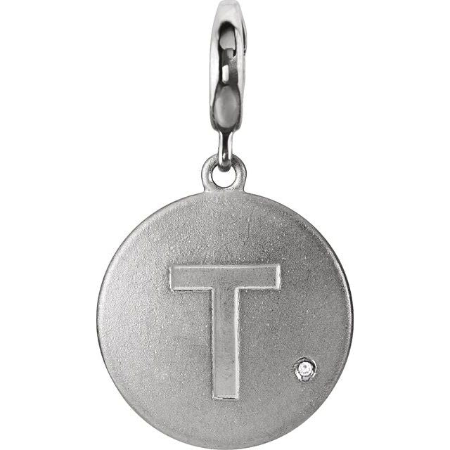 Sterling Silver .005 CT Natural Diamond Initial Charm/Pendant