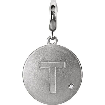 Sterling Silver .005 CT Natural Diamond Initial Charm/Pendant