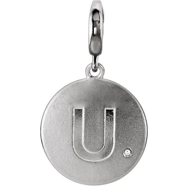 Sterling Silver .005 CT Natural Diamond Initial Charm/Pendant