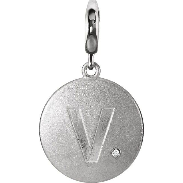 Sterling Silver .005 CT Natural Diamond Initial Charm/Pendant