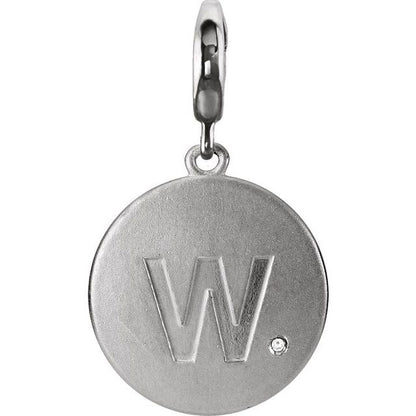 Sterling Silver .005 CT Natural Diamond Initial Charm/Pendant