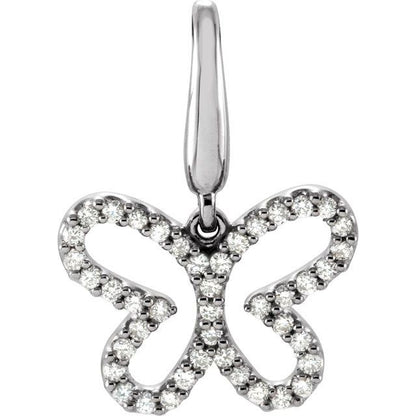14K White Gold 1/5 CTW Natural Diamond Butterfly Charm/Pendant