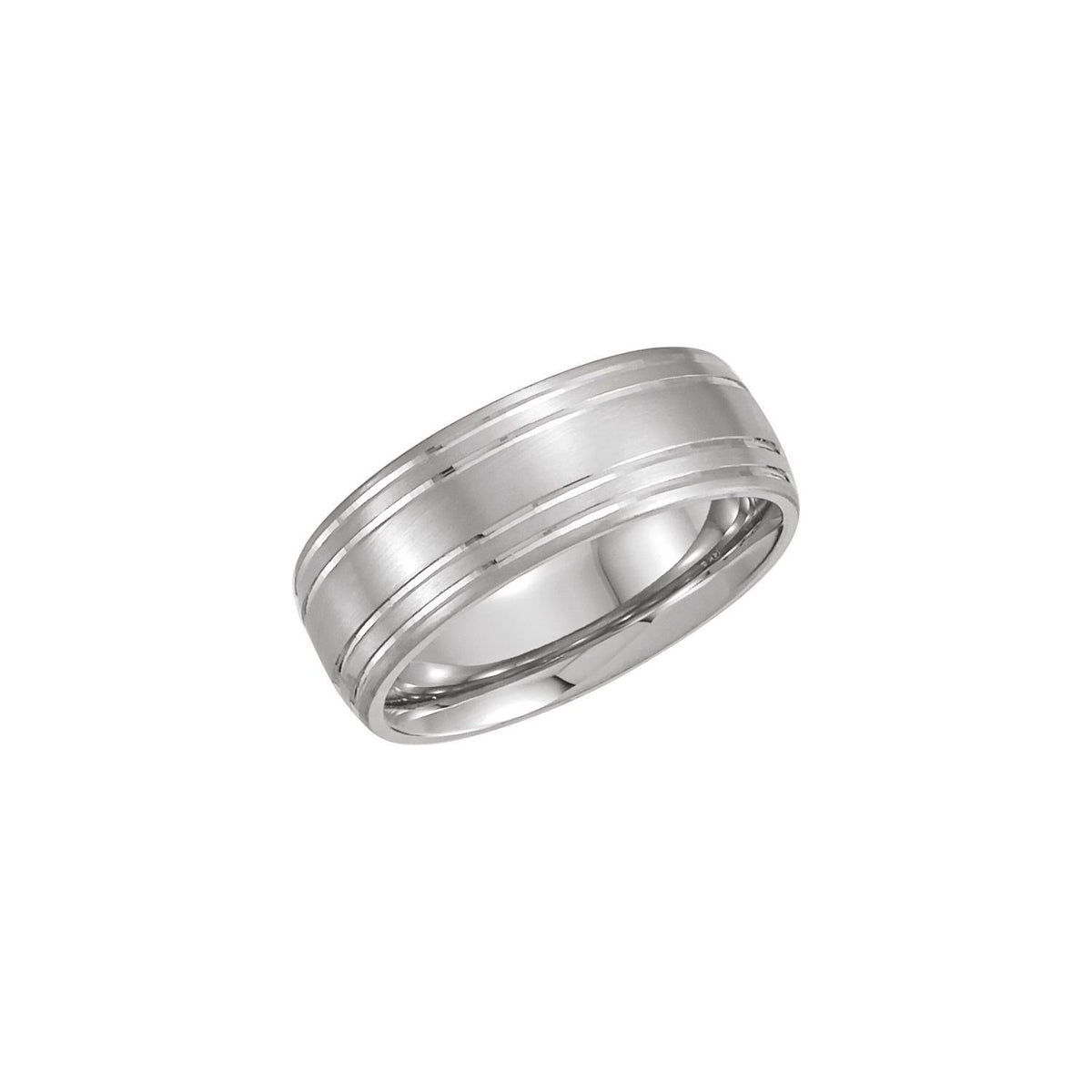 14K White Gold Grooved Comfort-Fit Flat Band
