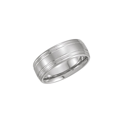 14K White Gold Grooved Comfort-Fit Flat Band