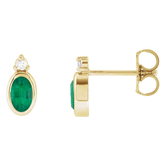 14K Yellow Gold 5x3 mm Lab-Grown Emerald & .03 CTW Natural Diamond Earrings