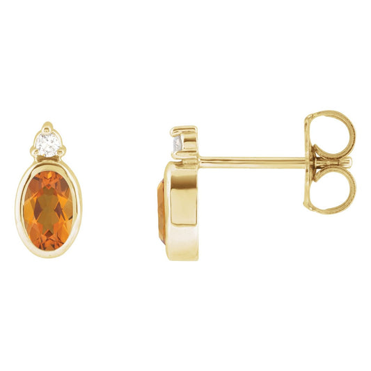 14K Yellow Gold 5x3 mm Natural Citrine & .03 CTW Natural Diamond Earrings