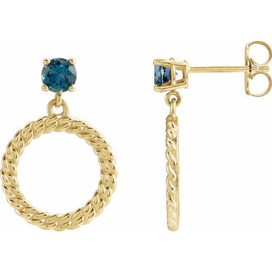14K Yellow Gold Natural London Blue Topaz Chain Link Earrings