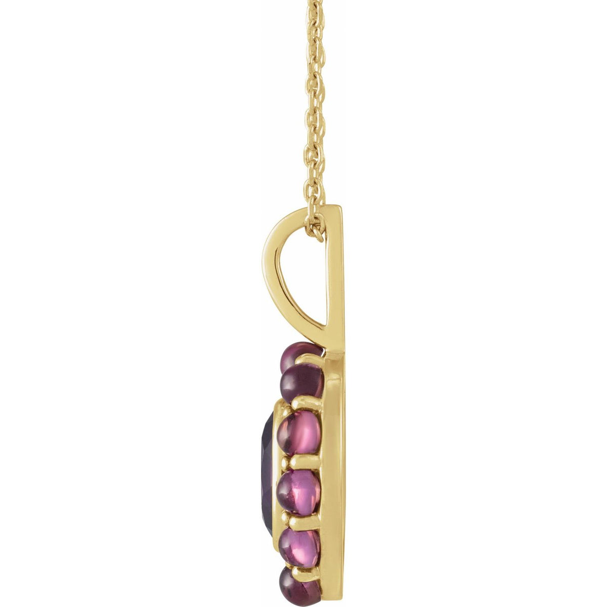 14K Yellow Gold Natural Amethyst & Natural Rhodolite Garnet Halo-Style 16-18" Necklace
