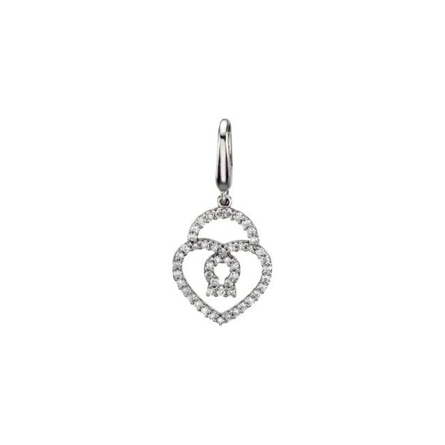 14K White Gold 1/4 Natural Diamond Heart Padlock Charm/Pendant