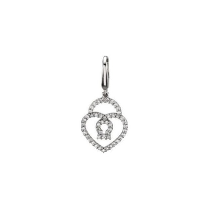 14K White Gold 1/4 Natural Diamond Heart Padlock Charm/Pendant