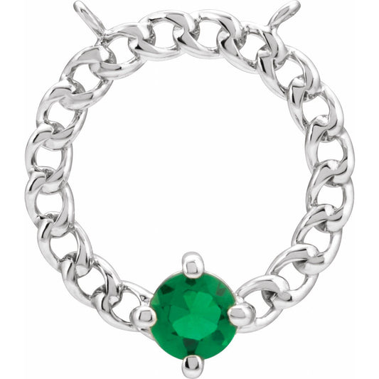 14K White Gold Natural Emerald Curb Link Necklace Center