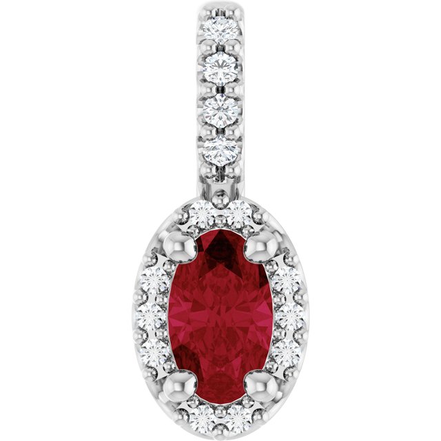 14K White Gold Lab-Grown Ruby & .04 CTW Natural Diamond Halo-Style Pendant
