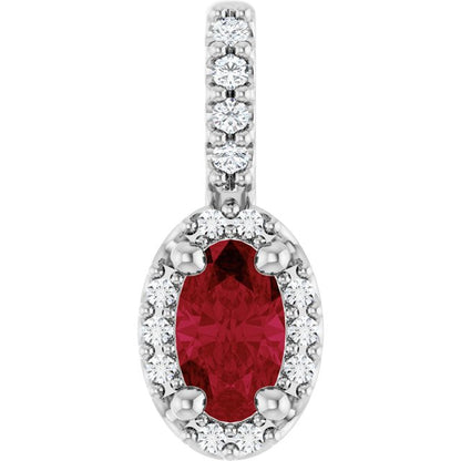 14K White Gold Lab-Grown Ruby & .04 CTW Natural Diamond Halo-Style Pendant