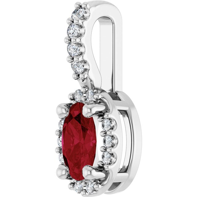 14K White Gold Lab-Grown Ruby & .04 CTW Natural Diamond Halo-Style Pendant