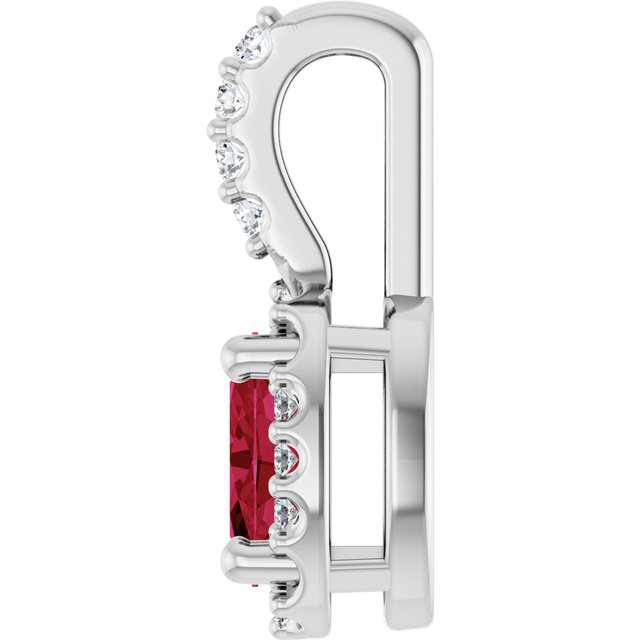 14K White Gold Lab-Grown Ruby & .04 CTW Natural Diamond Halo-Style Pendant
