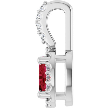 14K White Gold Lab-Grown Ruby & .04 CTW Natural Diamond Halo-Style Pendant